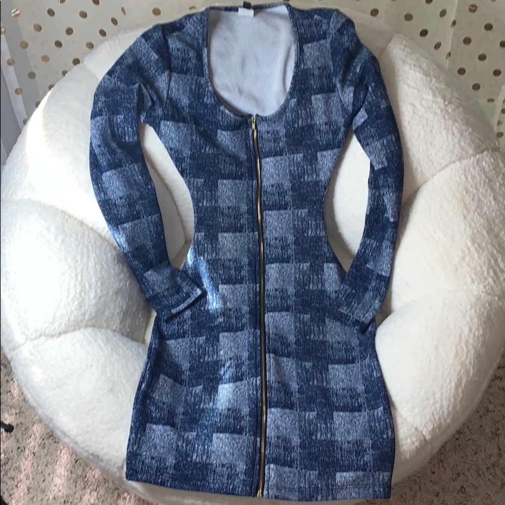 Sexy Blue Jean Print Backless Dress Size Medium